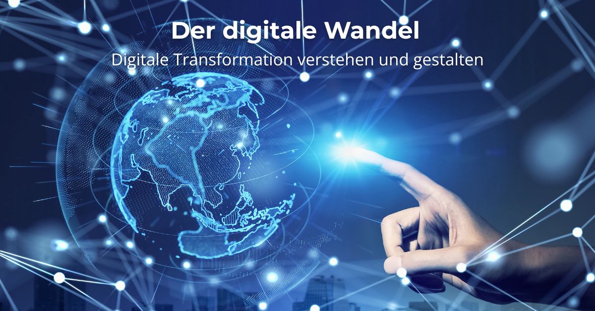 Visualisierung des digitalen Wandels: Vernetzte Hand interagiert mit digitaler Weltkugel – Symbol für Transformation, Technologie und globale Vernetzung.