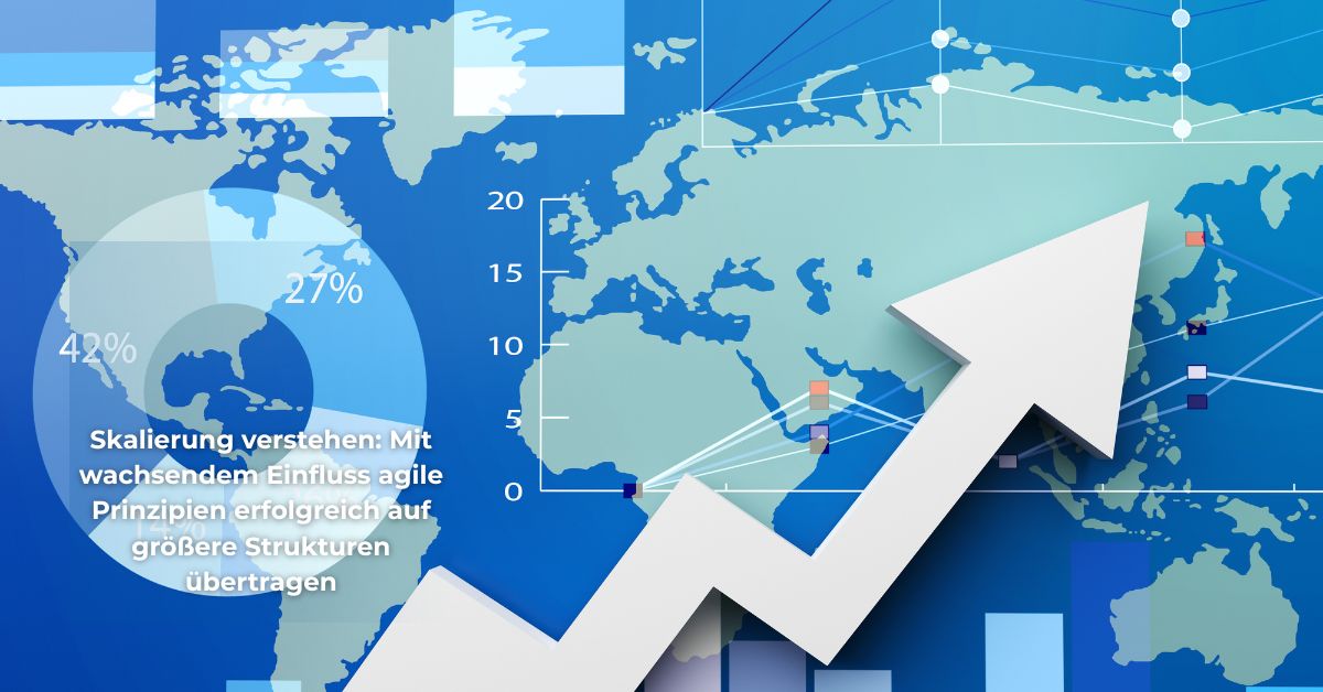 Weltkarte mit ansteigendem Pfeil und Diagrammen – Symbol für globales Wachstum und Skalierung im Unternehmenskontext